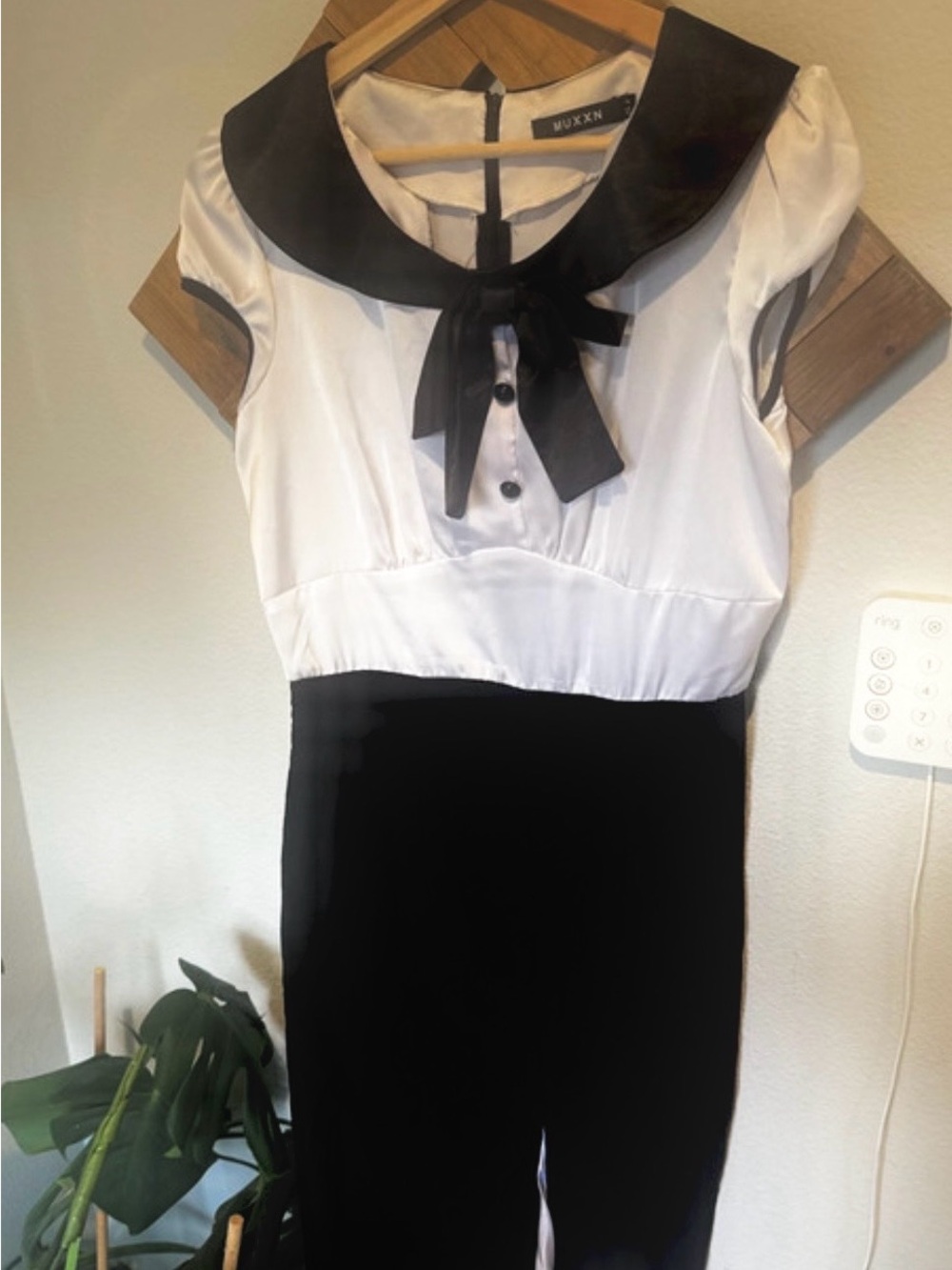 White and Black vintage Pinup Dress with Tie Collar
